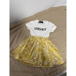 Versace Dress Girls 24M 92cm White Gold Baroque Print Made in Italy Authentic